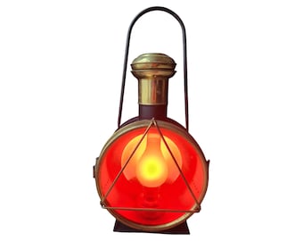 MCM Railroad Signal Lantern Lamp | Vintage Train Light Replica - Red Lens, Electric, Rotary Switch