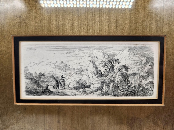 Dietricy 18th Century Etching | Mountain Village Art | Original Signed Plate Print | Framed Antique Art Gift