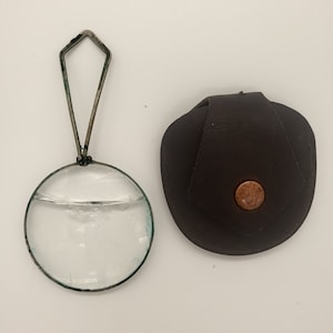 Bausch & Lomb Folding Pocket Magnifier (Cracked Lens) in Leather Case w/ Brass Button, Vintage Magnifying Glass, Magnifying Lens