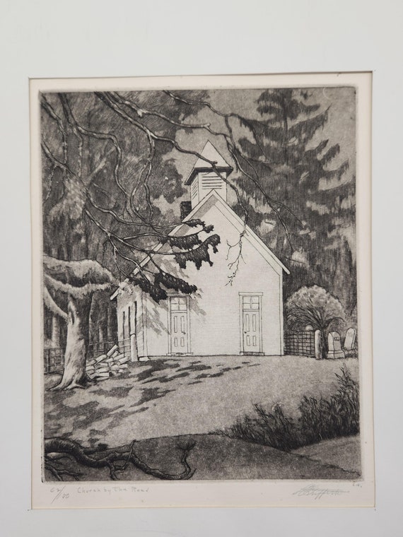Louis Oscar Griffith Etching: "Church By the Road" Limited Edition Print