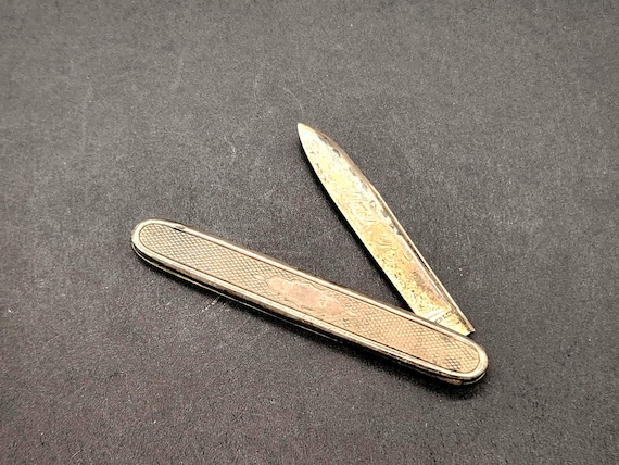 Sterling Silver Victorian Pocket Knife | Engraved 2-Blade Fruit Knife, M.D.B. Monogram | Antique Early 1900s EDC Gift