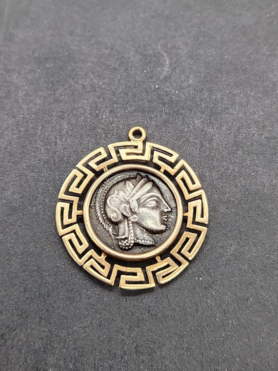 Vintage Athena Owl Coin Pendant | 14K Gold & Sterling Silver Tetradrachm Charm | Ancient Greek Mythology Jewelry