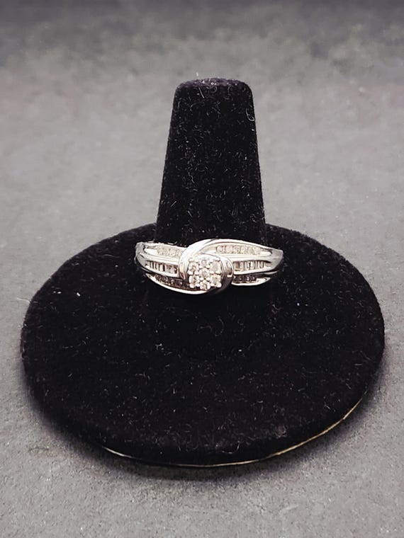 Diamond Cluster Engagement Ring | White Gold over Sterling Silver | .12 TCW | Wedding, Promise Ring Size 7.25