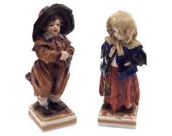 Capodimonte Porcelain Figures | 19th Century Boy and Girl Young Waifs | Collectible Antique Decor