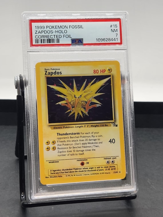 1999 Pokemon Fossil Zapdos Holo Corrected Foil 15/62 PSA 7 Near Mint NM Graded Card Slab