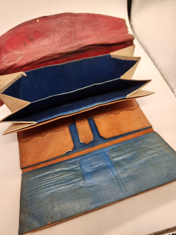 Antique Victorian Leather Banker's Wallet: 1800s Multicolor Billfold