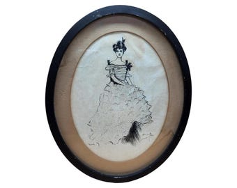 Harrison Fisher 1906 Original Signed Ink Drawing - Victorian Woman Portrait, Ms. Alice F. Bradford - Rare Fisher Girl Art