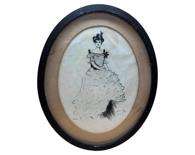 Featured listing image: Harrison Fisher 1906 Original Signed Ink Drawing - Victorian Woman Portrait, Ms. Alice F. Bradford - Rare Fisher Girl Art
