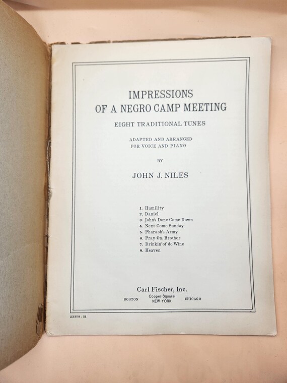 Impressions of a Negro Camp Meeting - Eight Traditional Tunes Adapted and Arranged for Voice and Piano by John J. Niles, Carl Fischer