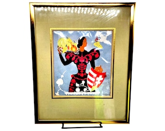 Vintage Art Deco Print | Framed Illustration by B. Szent-Jmrey | 1935 Woman with Shield & Dove | 5" x 6"