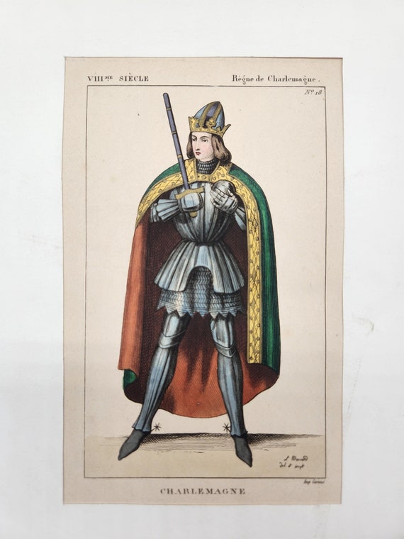 Charlemagne Portrait: 1836 Hand-Colored Steel Engraving, 19th Century Print (6x9)