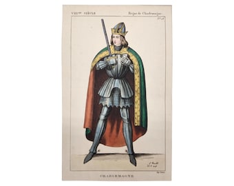 Charlemagne Portrait: 1836 Hand-Colored Steel Engraving, 19th Century Print (6x9)