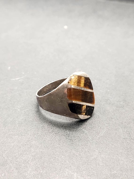 Tiger Eye Sterling Silver Ring | Handmade Cocktail Jewelry | Natural Gemstone Ring | Size 11.5 | 10g Statement Piece
