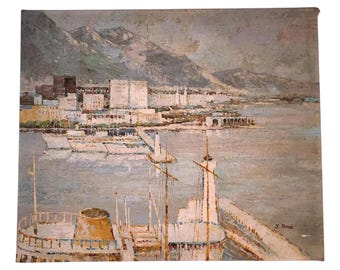 Original Oil Painting Ships Seaside Harbour | Canvas Art by J. Dumas | 20in x 24in | Textured Palette Knife Work