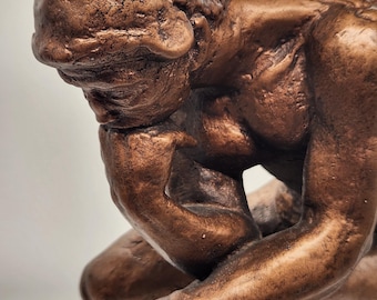 Rodin The Thinker Sculpture - Austin Productions 1963 Edition Cast Bronzed Plaster Art | 12" Signed Statue
