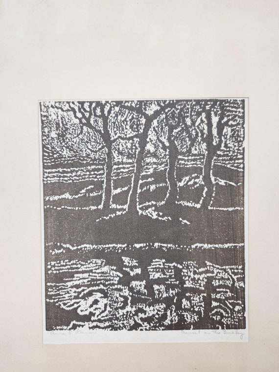 Sunset on the Smokey Woodcut Print by Anna Elizabeth Keener