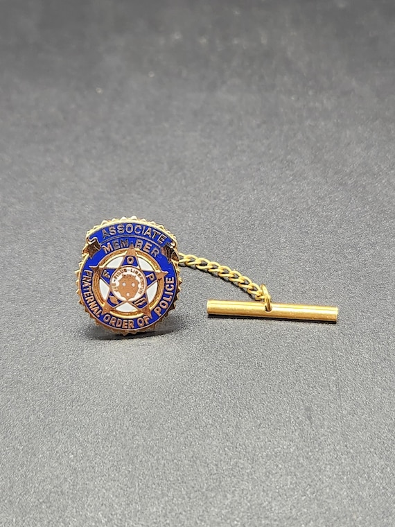 Vintage FOP Member Enamel Pin: Goldtone Fraternal Order of Police Tie Tack