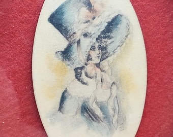 1840s Victorian Woman Watercolor on Vellum | Signed Early American Art in Oval Frame | Pre-Civil War Era Portrait