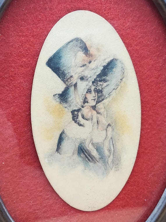 1840s Victorian Woman Watercolor on Vellum | Signed Early American Art in Oval Frame | Pre-Civil War Era Portrait