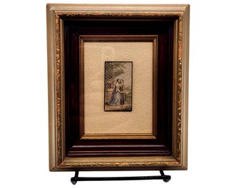 19th Century George Baxter Print | The Sisters Etching Aquatint | Vintage Art Framed 5x6 Glass Matting