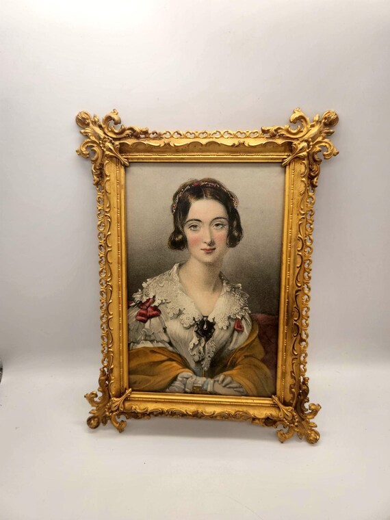 Victorian Woman Portrait | Hand-Colored Engraving - Charlotte Viscountess Canning | Queen Victoria's Court Art | Ornate Gilded Frame 1897