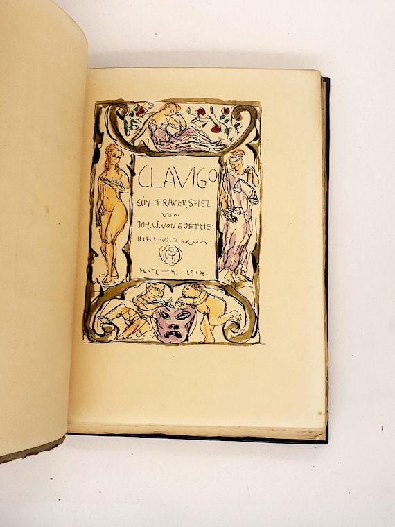 Goethe Clavigo Play | 1918 Limited Edition | Embossed Leather Book | Hand-Colored Plates | Rare German Literary Gift