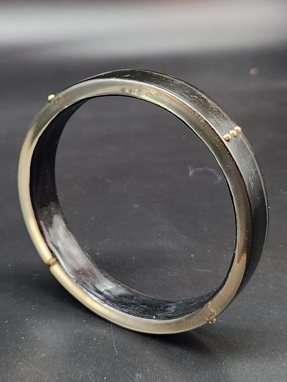 Black Lucite Bangle Bracelet with Gold Studs: 'Disappearing Effect'