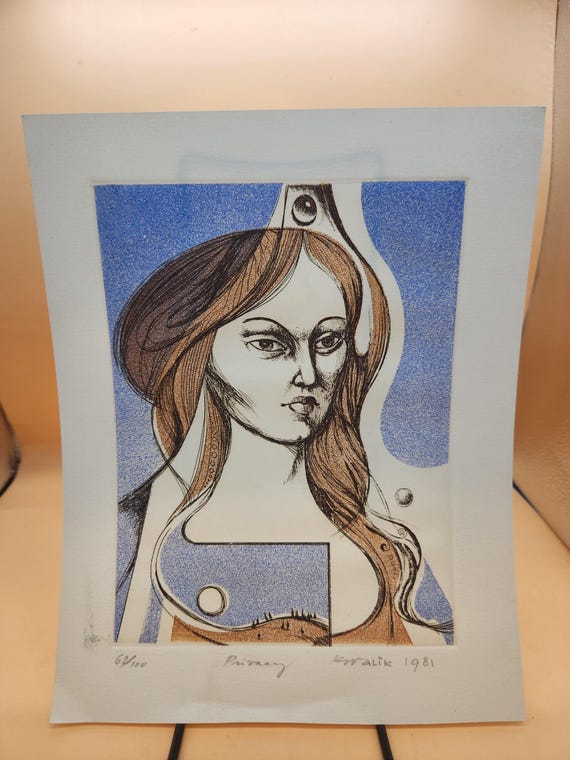 Abstract Mona Lisa Print, Signed Tibor Kovalik, Limited Edition 62/100