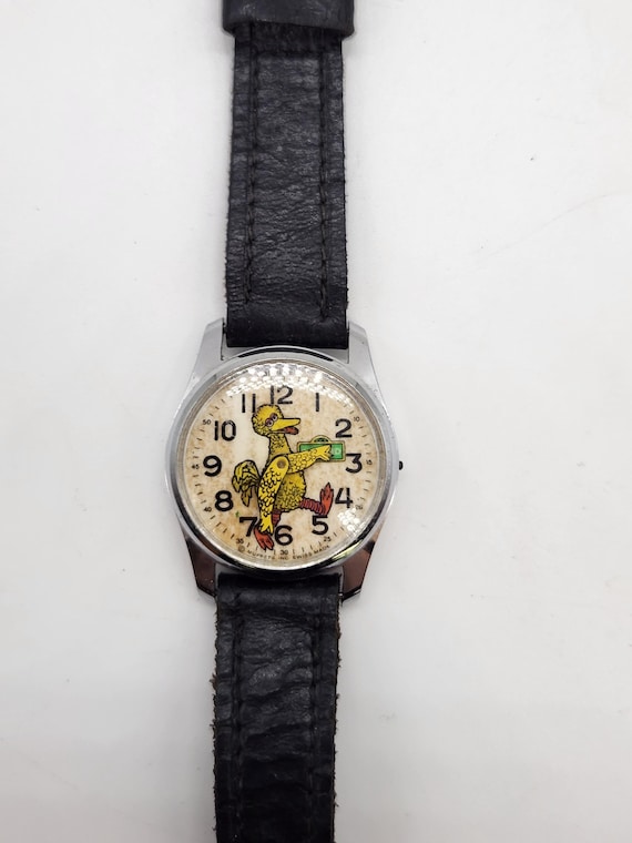 Bradley Big Bird Swiss Children's Watch Vintage 1970s Black Genuine Leather Strap, As-is