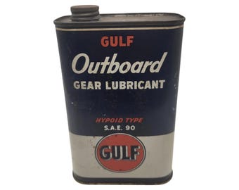 GULF Outboard Gear Lubricant 1 Qt Can | Vintage Advertising Gas & Oil | SAE 90 Hypoid Type | Full Unused Collectible