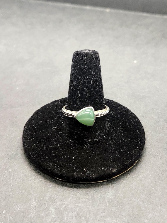 Sterling Silver Green Jade Ring | Simple Triangle Cut Gemstone | Marked JS Thailand | Size 7 | Everyday Jewelry Gift