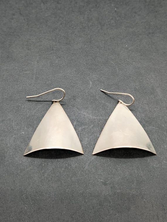 Leonore Doskow 925 Sterling Silver 60s Modernist Triangle Shape Earrings, Signed