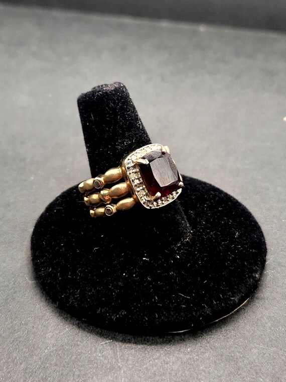 Deep Red Rhodolite Garnet Ring | Cushion Cut Gemstone Diamond Halo | Gold Over 925 Sterling Silver | Size 6 ADI THAI