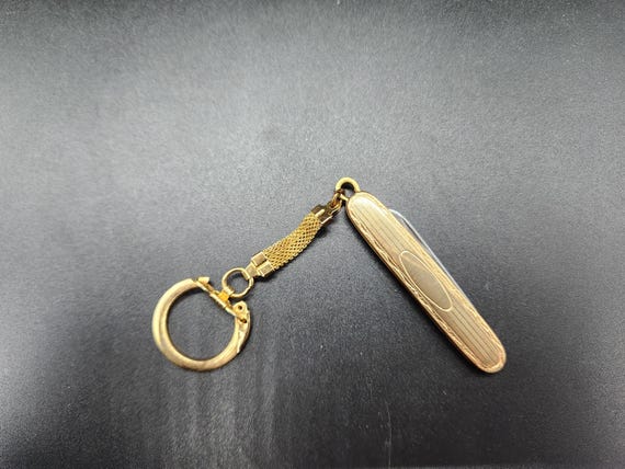 Etched Gold Folding Pocket Knife Keychain: Antique Book Cutter