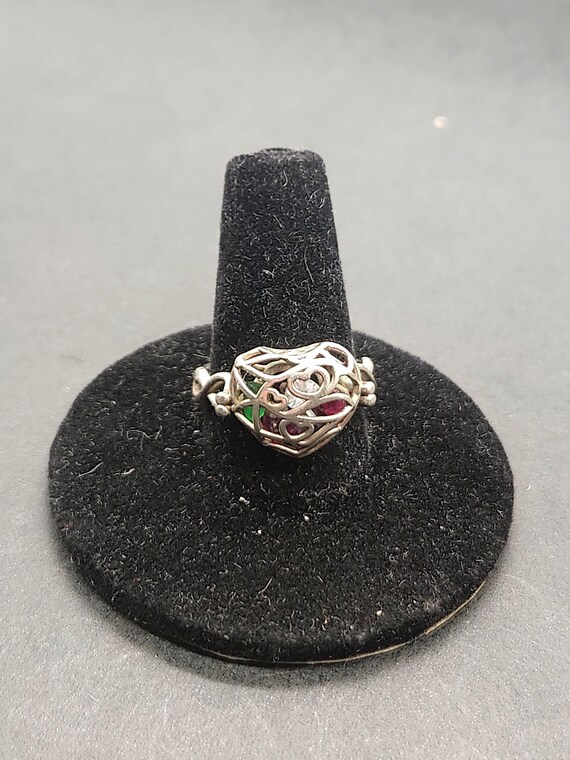 Heart Ring Lock & Key | Sterling Silver Filigree Gemstone Cage Ring | Multicolor Gems | Size 7 Love Jewelry Gift | Encased In Love
