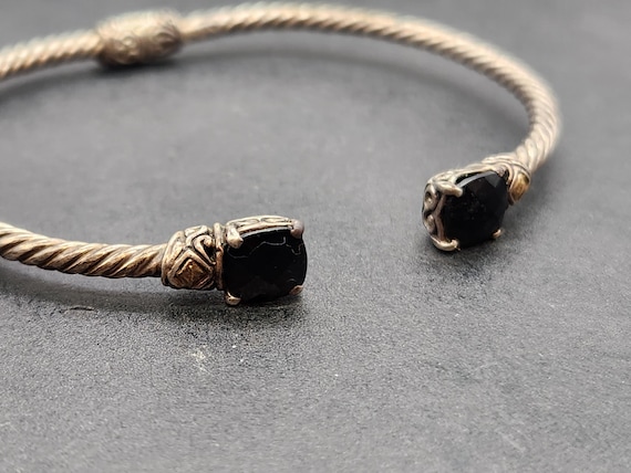Samuel B. Benham Sterling Silver 18K Gold Black Onyx Hinged Cuff Bracelet | Signed 925 & 18K | Luxury Designer Jewelry Gift