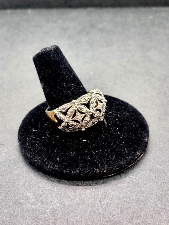 Vintage Gold Over Sterling Silver Diamond Cluster Ring, Size 9