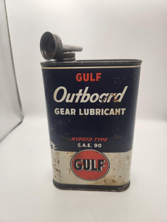 Vintage Gulf Outboard Gear Lube - SAE 90 Hypoid Type 1 Qt Can | Retro Gas & Oil Advertising Collectible
