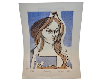 Abstract Mona Lisa Print, Signed Tibor Kovalik, Limited Edition 62/100