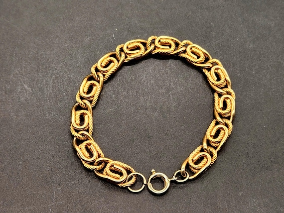 Vintage Marked Germany Chunky Gold Tone Heavy Scroll Chain Bracelet Twisted Oval Link 7.5"