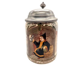 Antique German Pewter Lidded Beer Stein | Villeroy & Bach Mettlach | Bavaria Munich Child 1800s Mettlach 1526