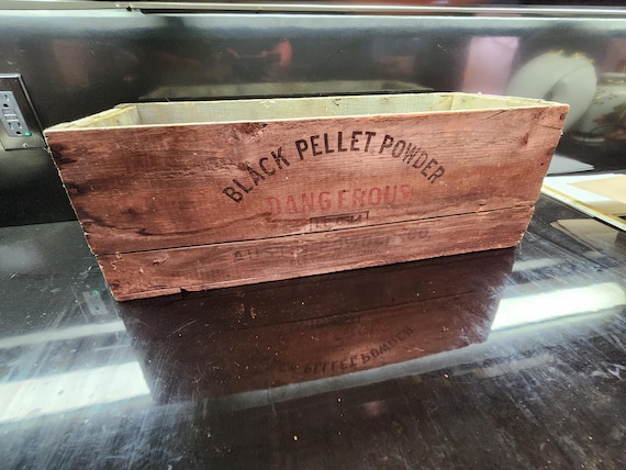 Vintage DuPont Black Pellet Powder Wooden Crate - Cleveland Ammo Box
