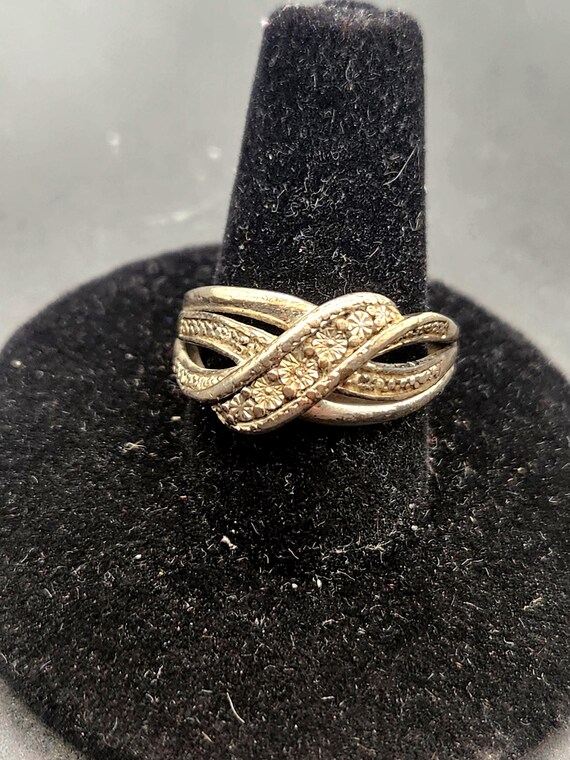 Sterling Silver Crossover Infinity Ring | Diamond Chip Accent | Size 6.5 JWBR | Promise Ring | Anniversary Gift
