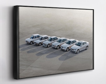 BMW 5 Series History Poster – Classic Car Canvas Wall Art – Framed Automotive Print for Garage, Office, or Home Decor