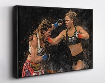Ronda Rousey vs Miesha Tate UFC Canvas Wall Art Print – MMA Fight Poster for Man Cave, Home Gym, or Sports Fan Wall Decor
