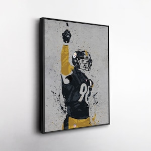 T.J. Décoration murale en toile Watt Pittsburgh Steelers - Impression football audacieuse pour les fans de sport, l'homme des cavernes ou la décoration intérieure