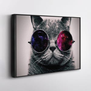 Grey Cat with Sunglasses Poster – Minimalist Canvas Wall Art – Cool Animal Print for Modern Home, Office, or Bedroom Decor