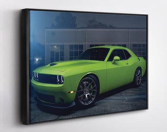 Dodge Challenger SRT Green Car American Muscle Car Canvas Wall Art