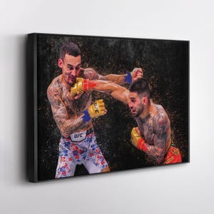 Ilia Topuria vs Max Holloway UFC Canvas Wall Art Print – MMA Fight Poster for Man Cave, Home Gym, or Sports Fan Wall Decor