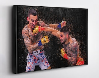 Ilia Topuria vs Max Holloway UFC Canvas Wall Art Print – MMA Fight Poster for Man Cave, Home Gym, or Sports Fan Wall Decor